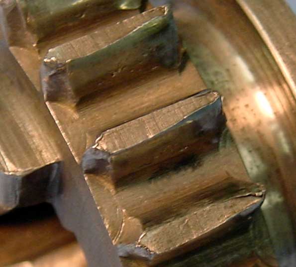 Douglas motorcycle - detail of new 19t gear teeth - detail of old 19 tooth gear